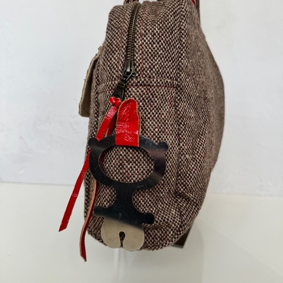 KIMIDORI Designer Tweed Leather Shoulder Bag Colorful Polka Dot Large Y2K OOAK - Picture 6 of 15